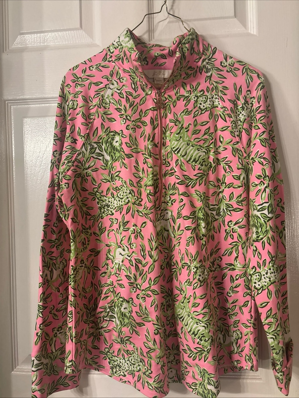 Lilly Pulitzer Pink and Green Zip Mock Neck Top